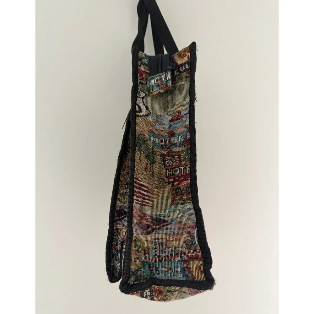 Tapestry Tote Bag Route 66 Zip‎ Closure Double Strap Zip Pocket Velcro Pocket